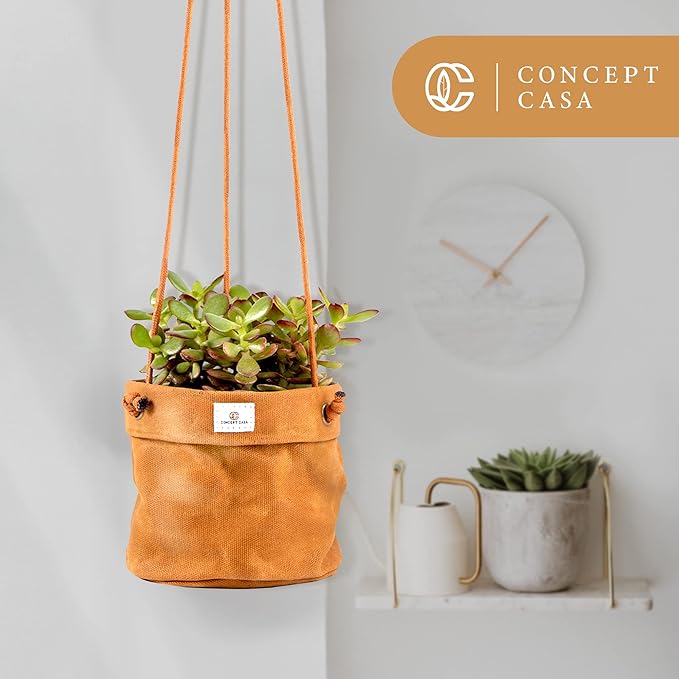 Waxed Canvas Handmade Hanging Planter for Indoor/Outdoor Plants, Hanging Basket Plant Holder Dijon Yellow with Hook