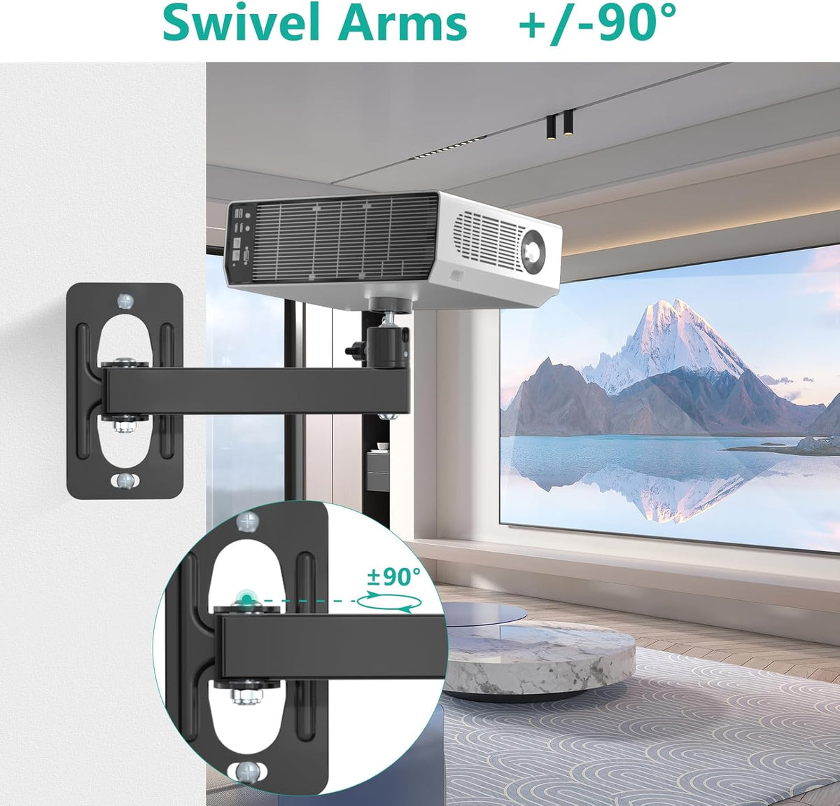 WALI 1/4" M4 M6 4.4lbs 1330LM-PMS, Mini Projector Wall Mount, Full Motion Adjustable Bracket for Screws, Hanging Holder