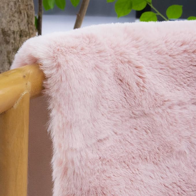 Fluffy Pink Washable Runner Rugs for Bedroom Fuzzy Faux Rabbit Shag Fur Rug for Living Room Furry Runner Rugs for Hallway 2x8 Nursery Rug