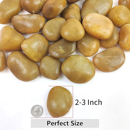 20lbs Yellow River Rocks for Landscaping, 2-3 Inch Natural Pebbles for Indoor Plants, High Polished Decorative Stones Vase Filler Fish Tank Aquariums Garden