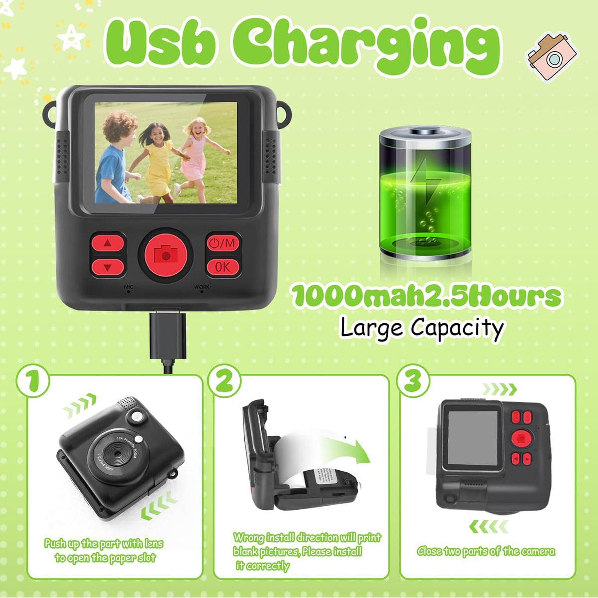 WEEFUN 2.4 Inch 1080P 16X 32GB 4 5 6 7 8 9 10 Kids Camera Instant Print, Safe Toddler Camera, Screen, with Zoom, TF