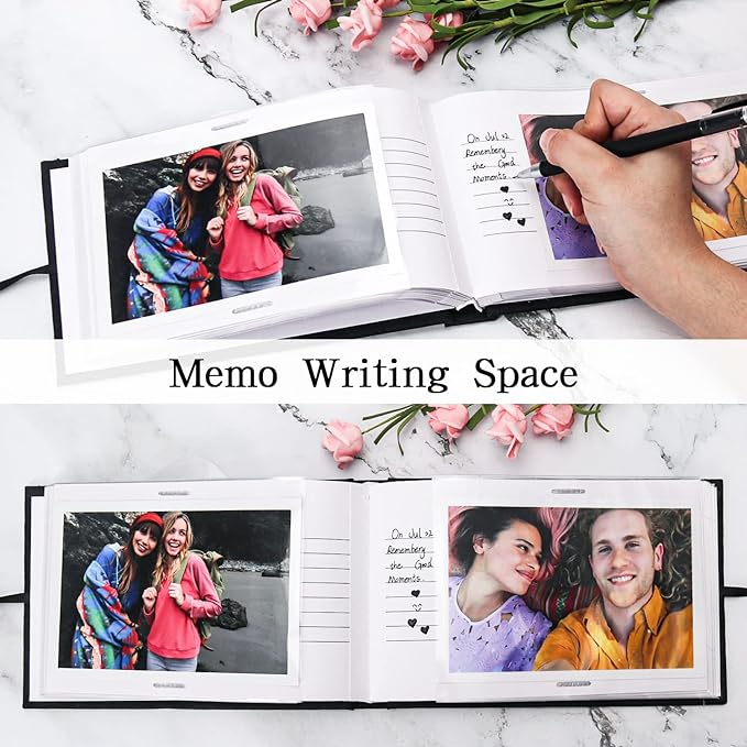 Vienrose Photo Album 4x6 50 Pockets Linen Frame Cover with Memo Areas Photobook Mini Slip-in Picture Book for Wedding Baby Vacation, Lightblue