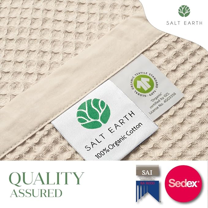 Salt Earth GOTS Certified 100% Organic Cotton Throw Blanket, 60" X 80" Waffle Blankets & Throws for Bed, Throw Blanket for Couch,Modern and Cozy Blanket, All Seasons, Comfy Soft Blanket (Parchment)
