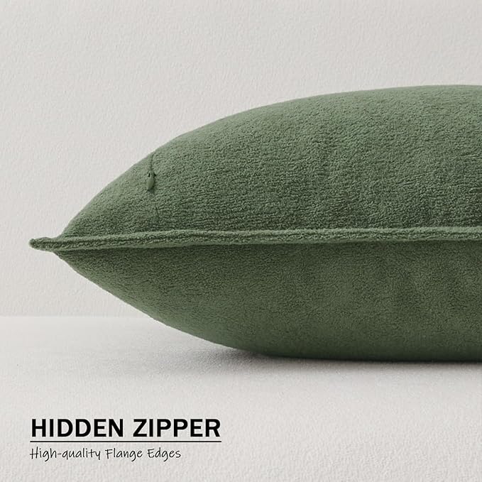Kevin Textile Waterproof Decorative Pillow Covers Olive Green 26x26 Inch Pack of 2 Soft Boucle Textured Euro Pillowcases Elegant Accent Pillows for Couch Sofa Chair Bed Home Decor Indoor Outdoor