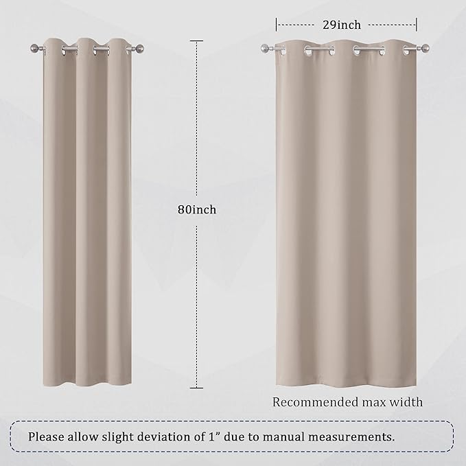 DUALIFE Warm Taupe Room Darkening Curtain Panels - Light Blocking Privacy Sliding Door Closet Curtain Covers for Bedroom/Dining Room, 34 by 80 Inches Long, 2 Panels