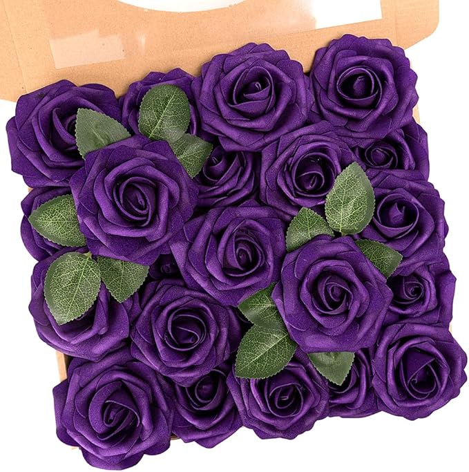 N&T NIETING Artificial Flowers, Fake Flowers Roses Perfect for DIY Wedding Bridal Bouquets Centerpieces Bridal Shower Party Home Flower Arrangement Halloween Flowers Decorations, 25Pcs, Dusty Purple