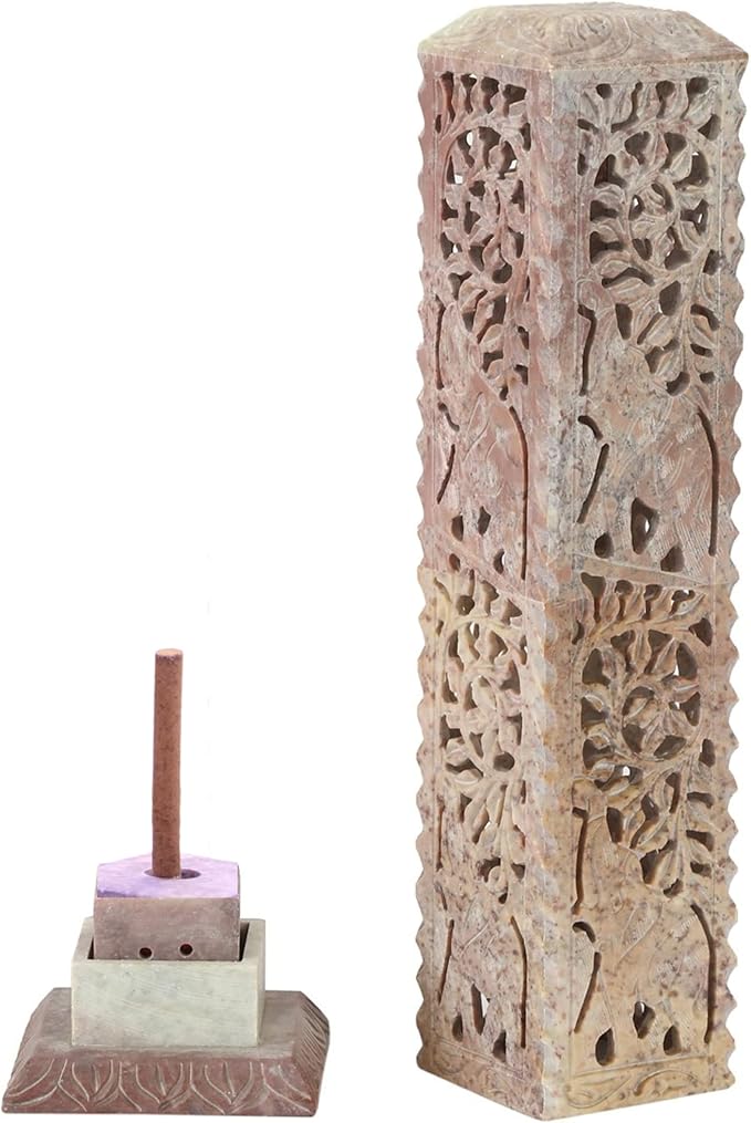 Carry Me Handmade Marble Soapstone Incense Stick Burner | Candle Stick Holder | Tea Light Stand - Perfect Elephant Carving for Gifting. Decorative Home and Kitchen Decor (3 x 3 x 11 Inches)