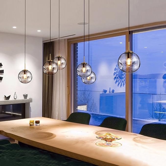 Brikey Glass Spherical Pendant Light,Gold Iron & Glass Globe Hanging Ceiling Lamp (9.8‘’, Amber)