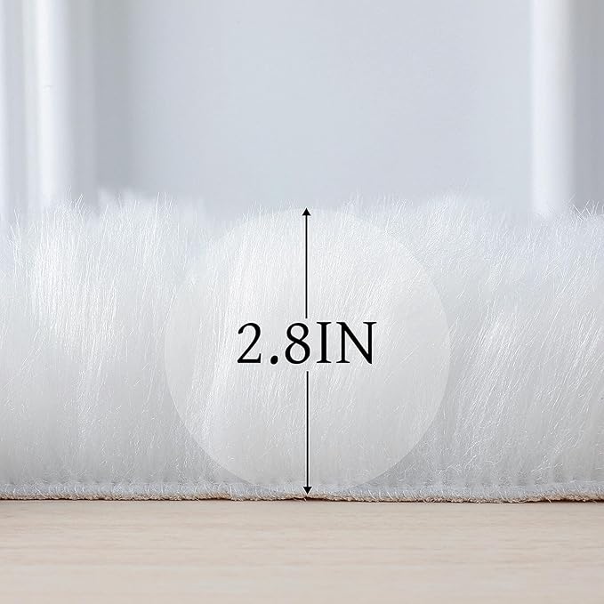 Faux Fur Rug Sheepskin Shag Fluffy Fuzzy 5x7 ft White Rugs for Bedroom Bedside Bed Floor Living Room Plush Rectangle High-Density Cushion Carpet Super Sofa Cover