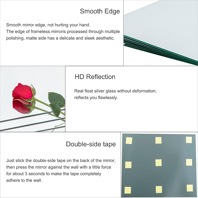 Ruomeng Home Gym Mirror Tiles 12" x 15" x 12Pcs Wall Mounted Mirror, Frameless Mirror Tiles for Home Gym, Bedroom, Door