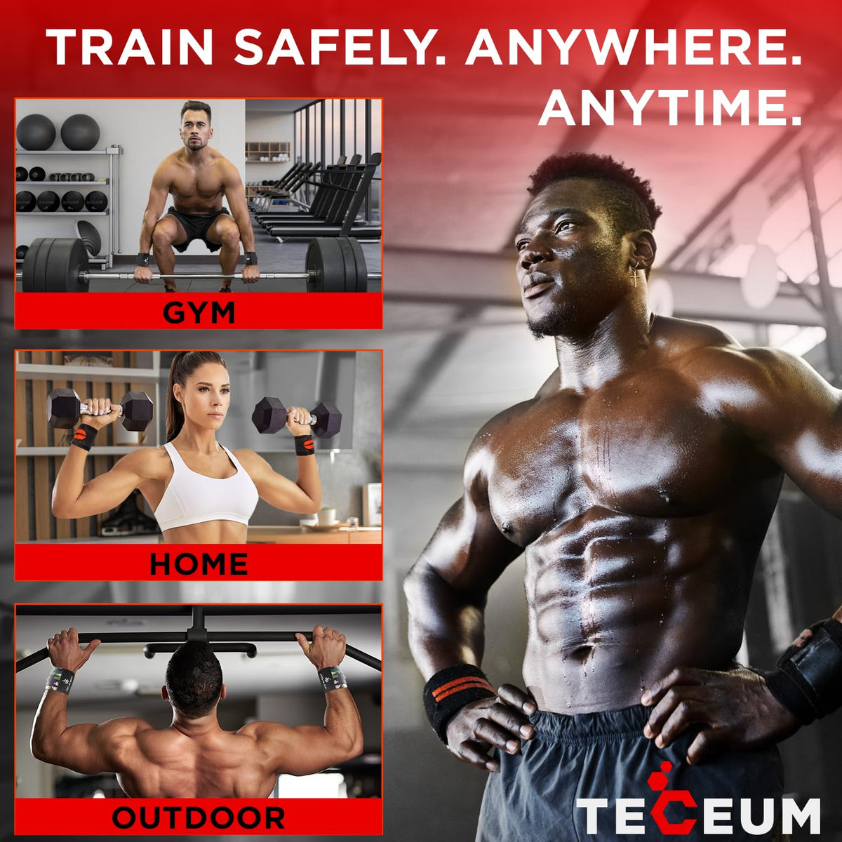 TECEUM Weightlifting Wrist Wraps with Thumb Loop – Gray – Beast Mode – 18 inch – Heavy-Duty Workout Wrist Support & Protection – Ideal for Powerlifting, Strength Training, Bodybuilding