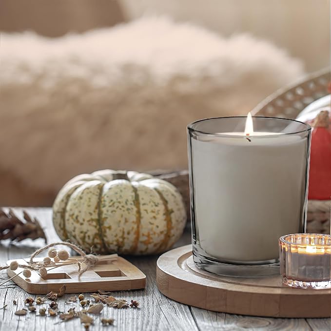 10 OZ Thick Candle Jars for Making Candles 15 Pcs, Empty Jars with Wood Lids for Candle Making, Sample Container, Grey