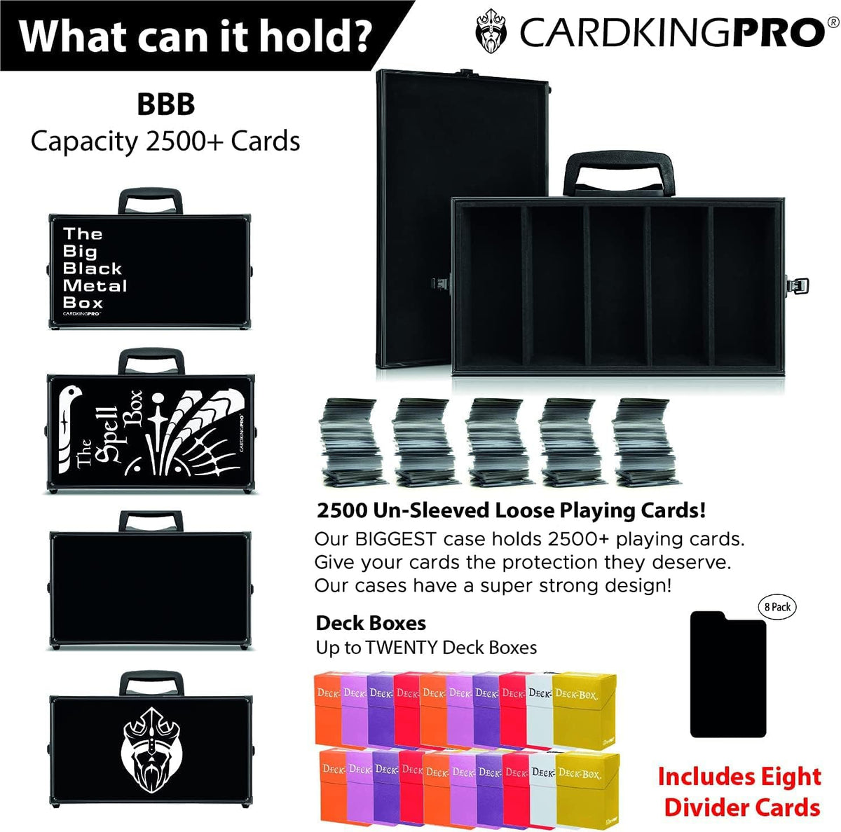 CardKingPro Game Card Storage Case (BBB/MTG Edition) | Suitable for Magic The Gathering, Yugioh, and Other TCG Etc (Game Not Included) | Includes 8 Dividers | Fits up to 2500 Loose Unsleeved Cards
