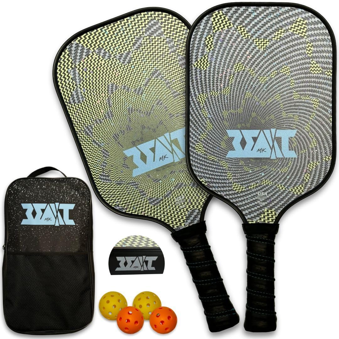 Pickleball Paddles Set of 2, USAPA Approved Pickleball Set, Fiberglass Paddle Bat Surface, Polypropylene Honeycomb Core Pickle Ball Rackets, 4 Balls, Carry Bag