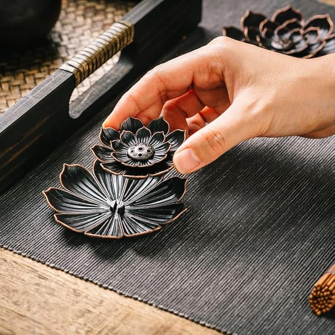 Incense Burner, Incense Holder for Sticks, Brass Lotus Incense Stick Holder and Detachable Ash Catcher