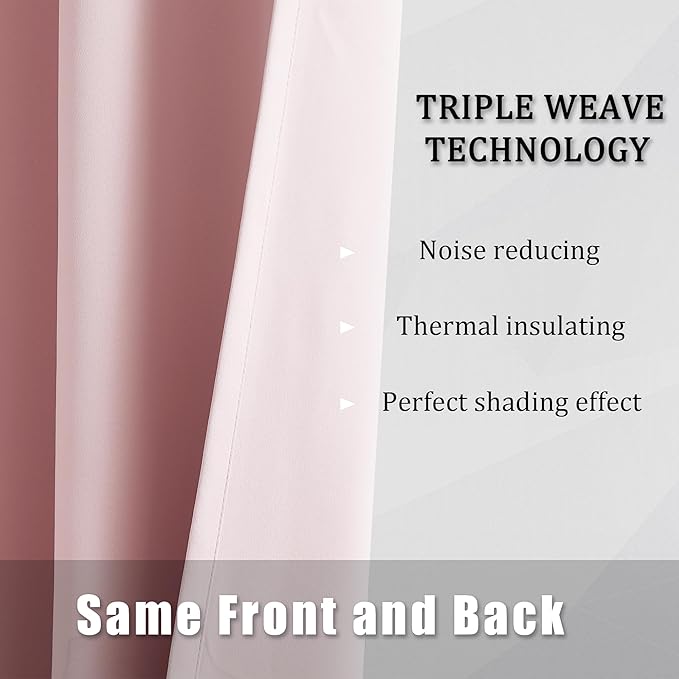 DUALIFE Blackout Curtains Baby Pink 90 Inch Length - Bedroom Black Out Drapery Room Darkening for Nursery Thermal Insulated Grommet Curtain Panel Pair 52 x 90 Inches Long, 2 Panels