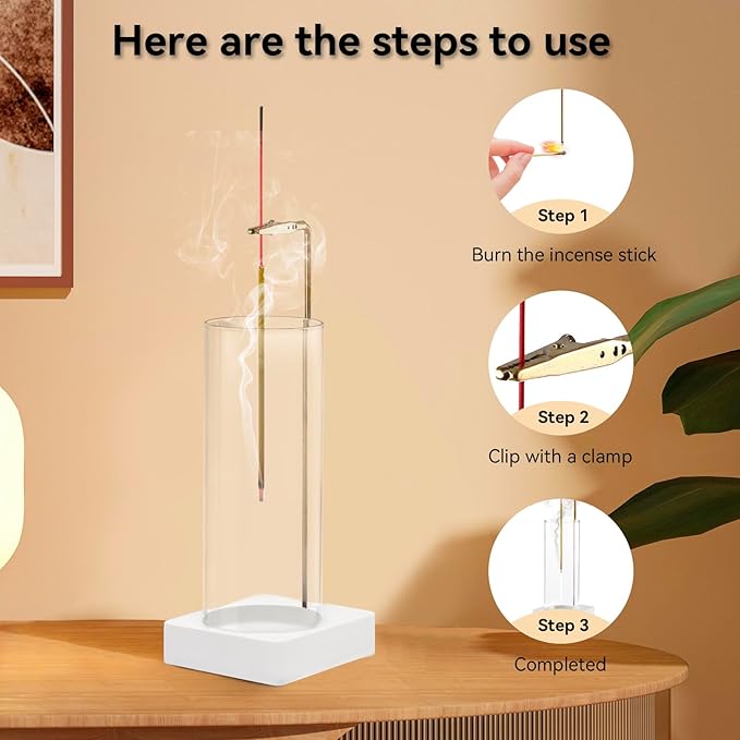 1 Pack Incense Holder for Sticks, Insence-Stick Holder Ash Catcher with Removable Glass [Anti-Ash Flying], Mess-Free Incense Burner Holder,Perfect for Meditation Yoga Relaxation,Home Decor(White Base)