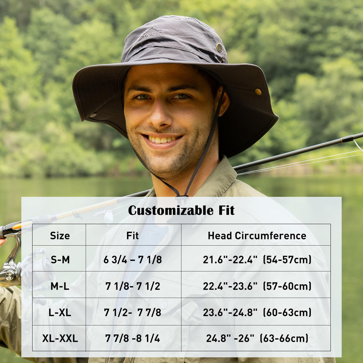 Comhats UPF 50 Sun Hats Wide Brim Summer Safari Hat Fishing Hiking Boonie Hats for Men Chin Strap Waterproof Navy Medium Large