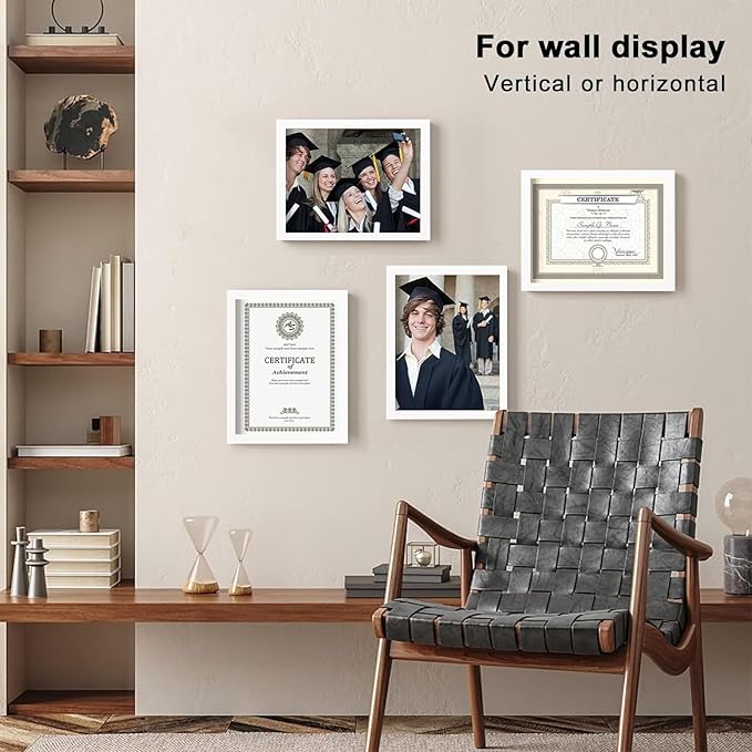 KINLINK A4 Picture Frame, White Solid Wood Frames with Acrylic Plexiglass for Pictures A5 with Mat or A4 without Mat, Tabletop and Wall Display Photo Frame 4 Pack