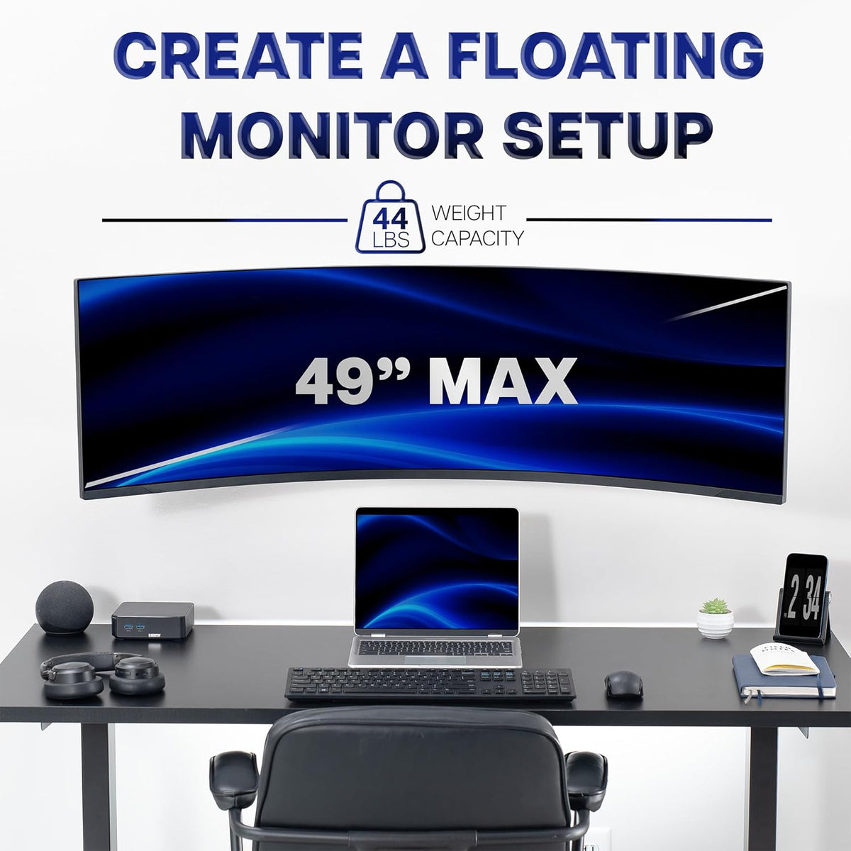 VIVO 49 inch 44 lbs, 100x100, Mount-VWLP1 Low Profile Heavy Duty Ultrawide Monitor Wall Mount for up to Screens, Holds