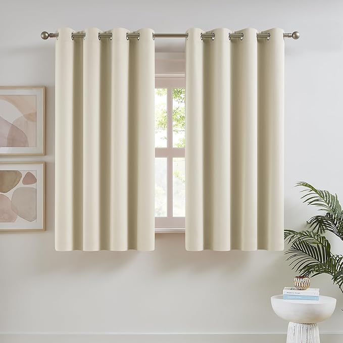 DUALIFE Buttercream Beige Curtains 52x45 Inch Length for Small Windows Set 2 Panels Blackout Short Window Drapes for Bedroom Thermal Insulated Room Darkening Curtains 52x45 Inches Long