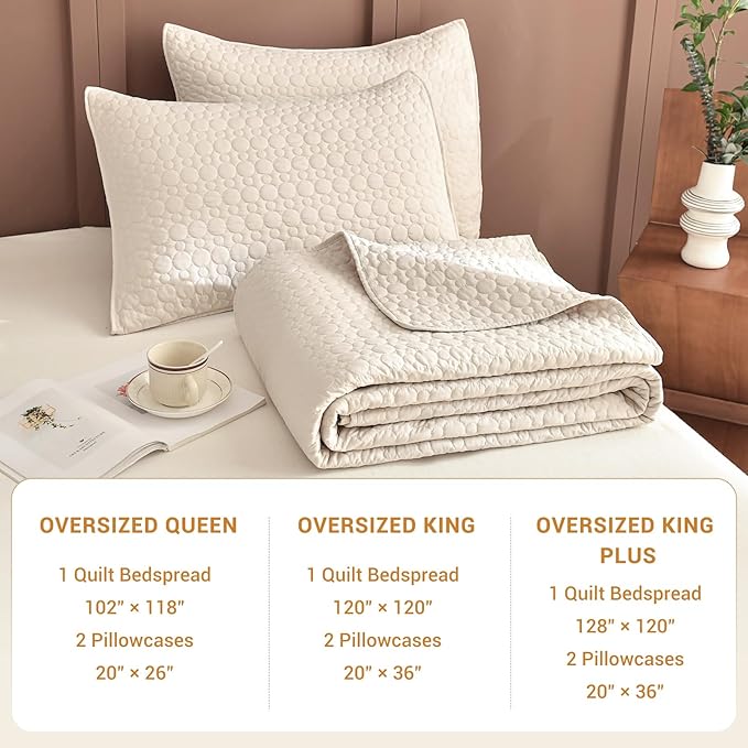Sanracie Oversized King Quilt Bedspreads 120"*120",100% Cotton Bedding Coverlet Circular Quilting Wheat Colored Extra Large Wide California King Quilt Sets Oversized for All Season Soft Lightweight