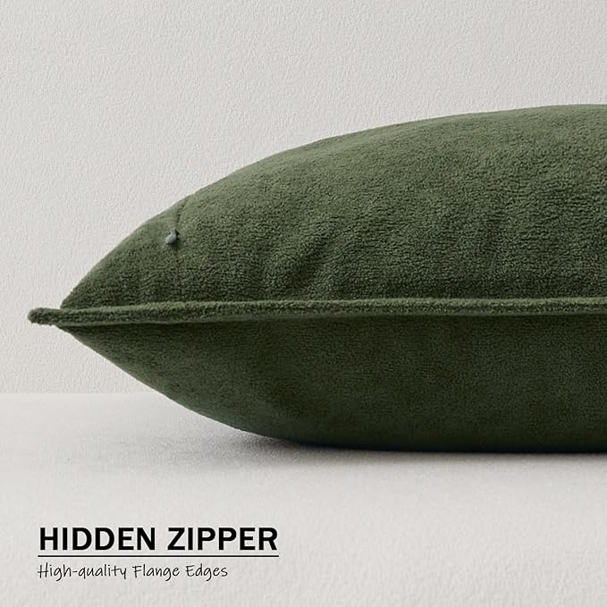 Kevin Textile Waterproof Decorative Pillow Covers Moss Green 18x18 Inch Pack of 2 Soft Boucle Textured Throw Pillowcases Elegant Accent Pillows for Couch Sofa Chair Bed Home Decor Indoor Outdoor