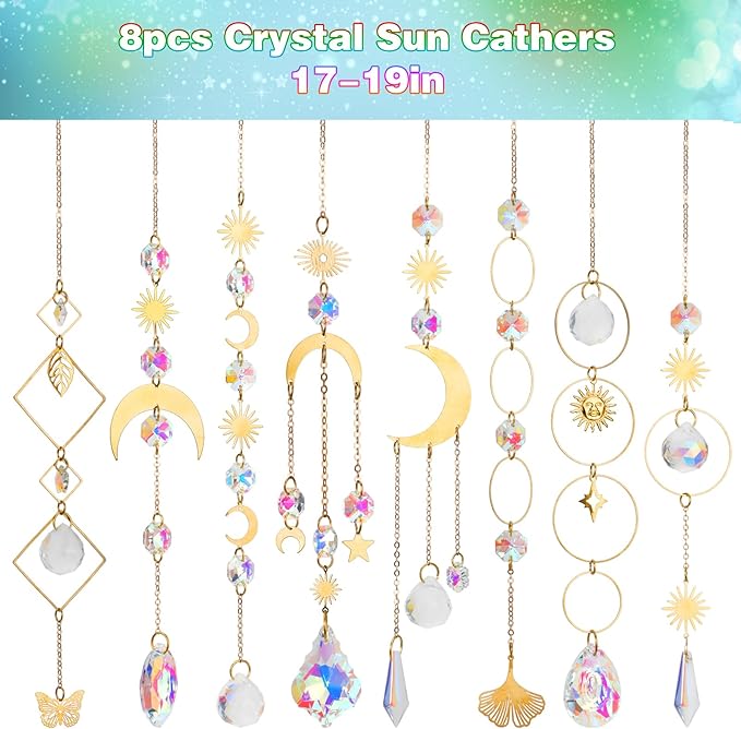 8 pcs Crystal Suncatchers Colorful Suncatchers for Windows Hanging Sun Catchers Indoor Outdoor Decor Christmas Tree Decorations Gifts for Thanks Giving Valentines Mother's Day