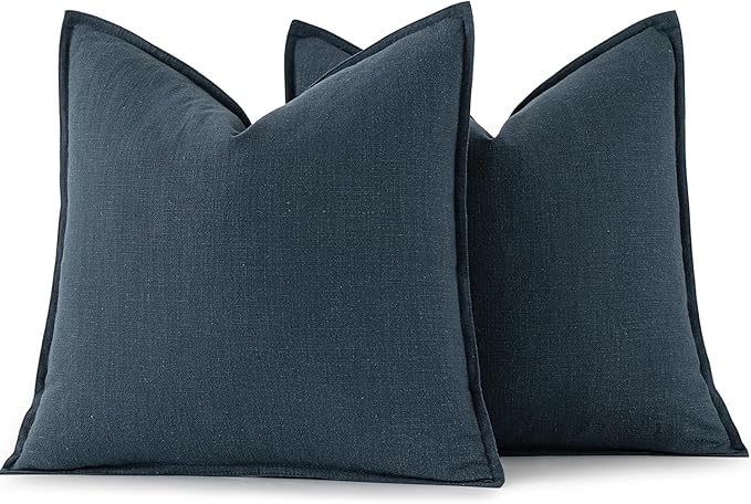 MIULEE Decorative Linen Pillow Covers 16x16 Inch Navy Blue Boho Farmhouse Neutral Couch Throw Pillows for Bed Pack of 2 Accent Coastal Modern Pillowcase Summer Sofa Livingroom Home Decor