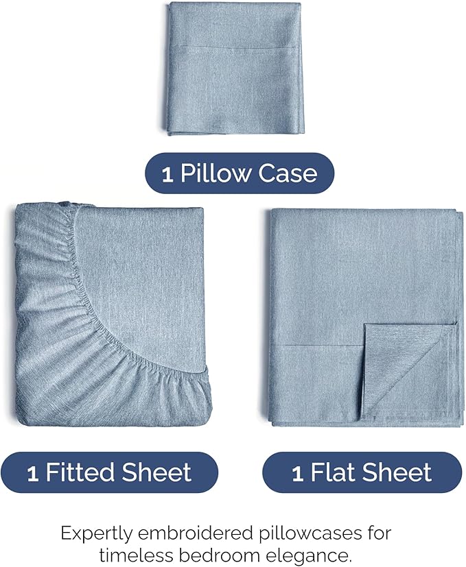 Twin XL Size 3 Piece Sheet Set - Comfy Breathable & Cooling Bed Sheets Set - Hotel Luxury Bedding for Women, Men, Kids, Teens, Boys & Girls - Deep Pockets and Wrinkle Free - Blue (Heathered Sheets)
