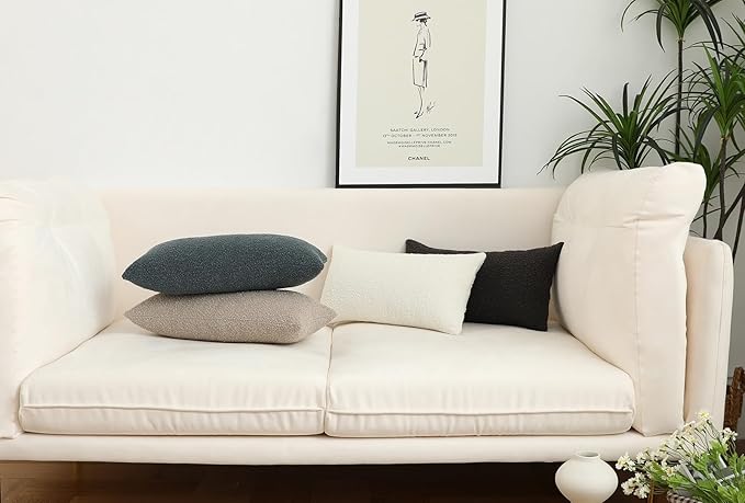 Jeneoo Light Grey Decorative Long Lumbar Thick Throw Pillow Covers Fine Textured Boucle Couch Cushion Cases for Sofa Bedroom Decor, Set of 1, 14 x 36 Inch