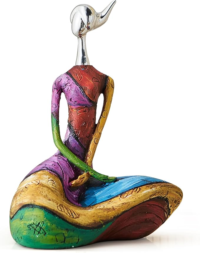 Octdays Art Female Sculpture Figurines, Abstract Woman Statue for Home Decor, Modern Colorful Sculpture Decorations for Living Room Shelf Office Cabinet Accents (Colorful-B)