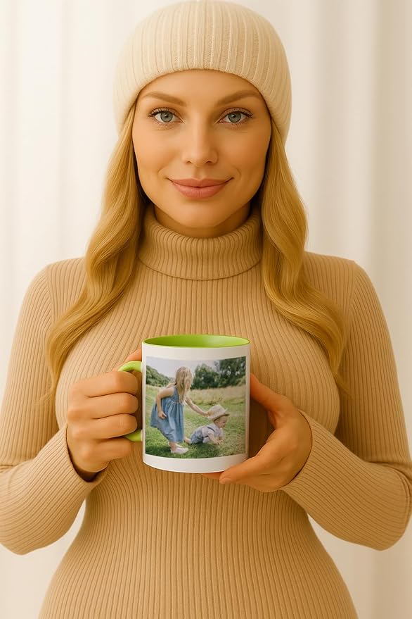 Personalized Coffee Mug | Custom Photo, Text, or Logo Cup (11oz, Lime Green Rim, Inner, and Handle) |Dishwasher & Microwave Safe |Unique Gift for Men & Women –Taza Personalizada