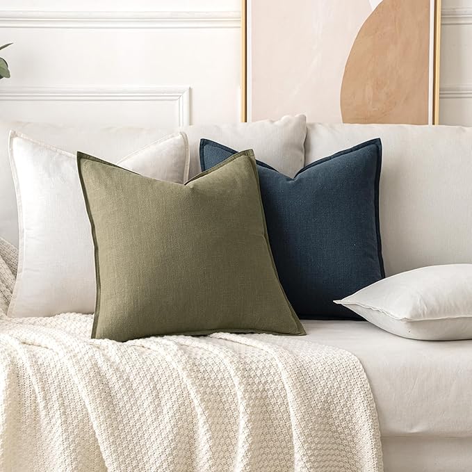 MIULEE Decorative Linen Pillow Covers 18x18 Inch Cream White Boho Farmhouse Neutral Christmas Couch Throw Pillows for Bed Pack of 2 Accent Modern Pillowcase Sofa Livingroom Home Decor