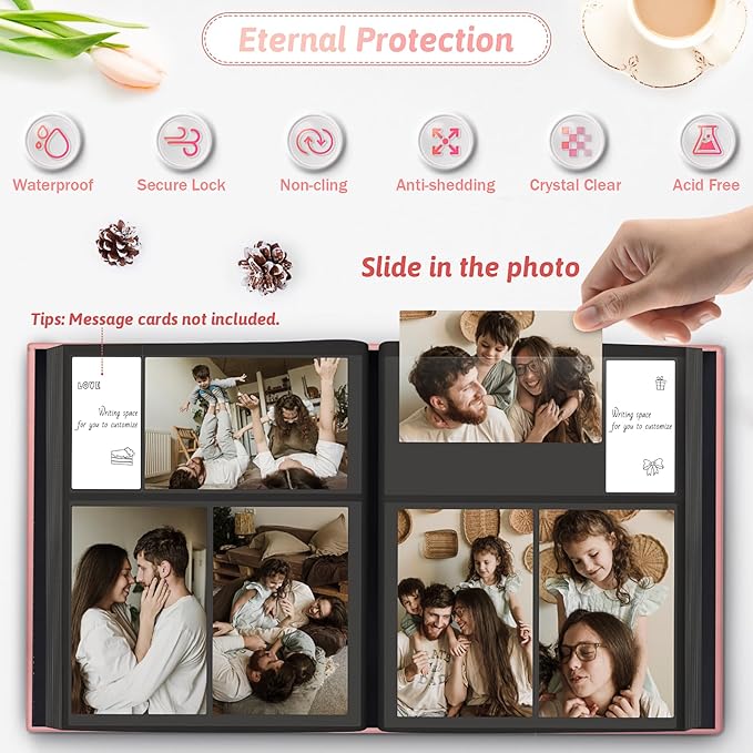 Popotop Photo Album 4x6 300 Pockets with Leather Hardcover Cover, Small Photo Album Holder Book with 50Pcs Pages for Family Travel Wedding Baby Gifts