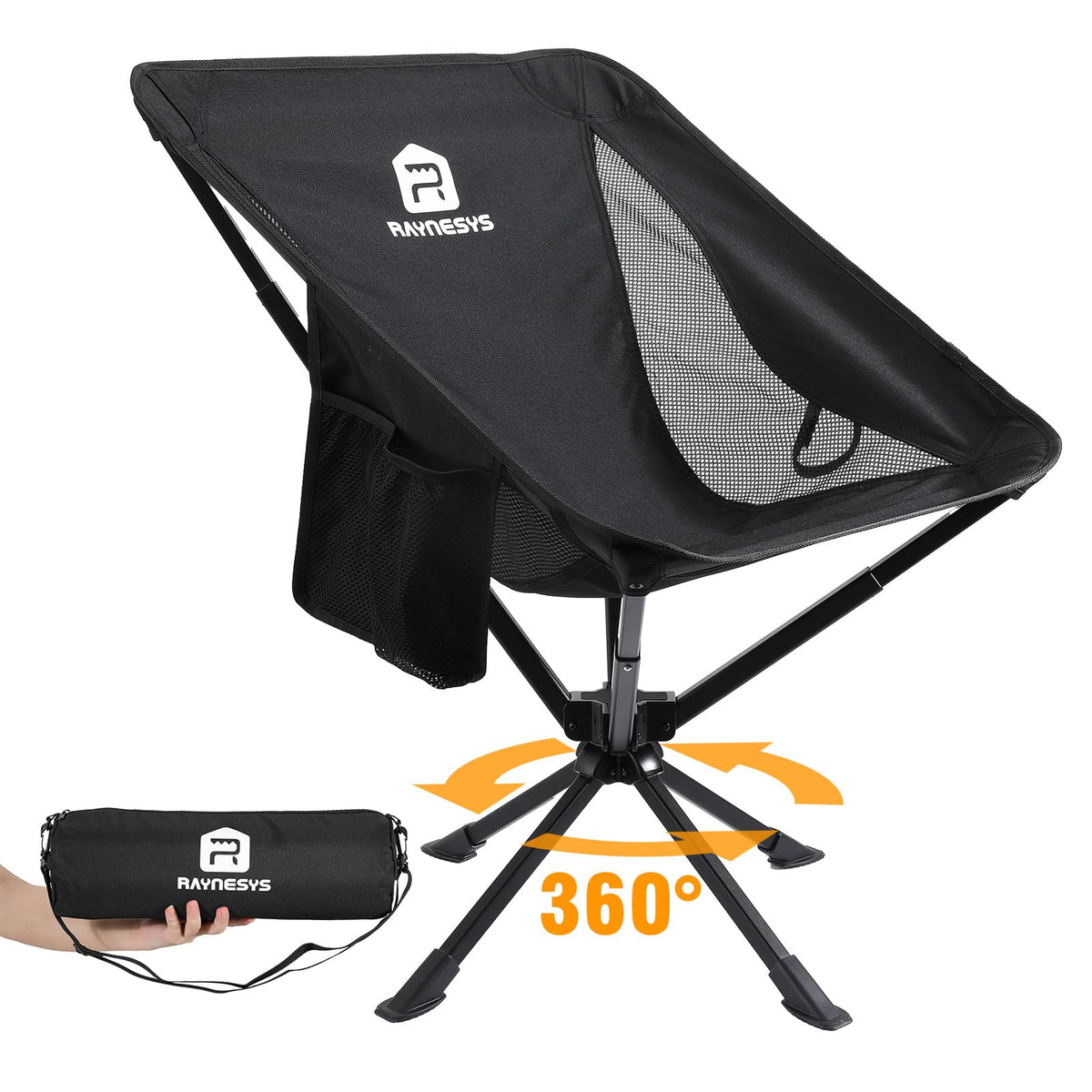 Raynesys Portable Swivel Camping Chair, 8 Seconds Quick Setup Easy Carry