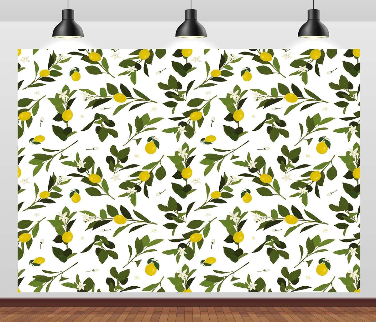 CORFOTO 9x6ft Summer Fabric Lemon Branch Backdrop Yellow Lemons Green Leaves White Flowers Citrus Pattern Photography
