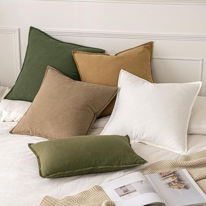 MIULEE Decorative Linen Pillow Covers 16x16 Inch Mustard Yellow Boho Farmhouse Neutral Couch Throw Pillows for Bed Pack of 2 Accent Modern Pillowcase Summer Sofa Livingroom Home Decor