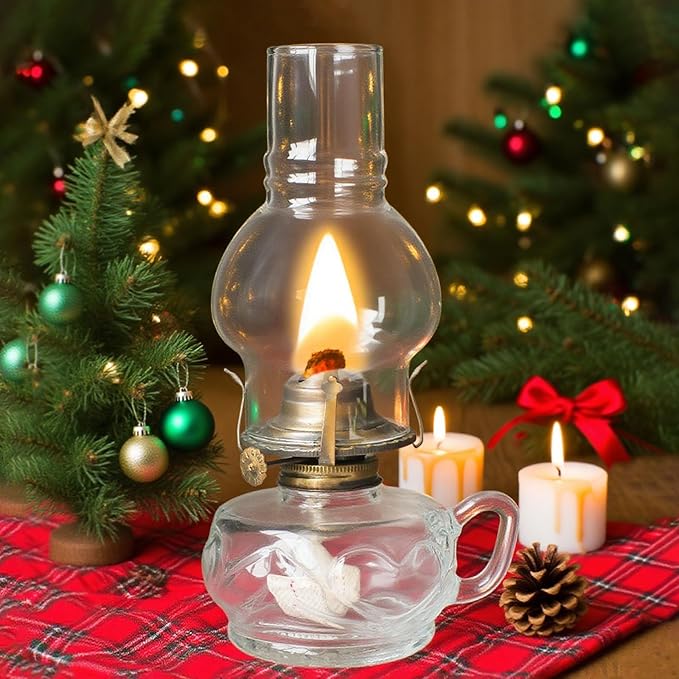 Large Rustic Kerosene Lamp Lantern Chamber Antique Oil Lamps for Indoor Use Home Decor Lighting Vintage Glass Clear (Bronze)