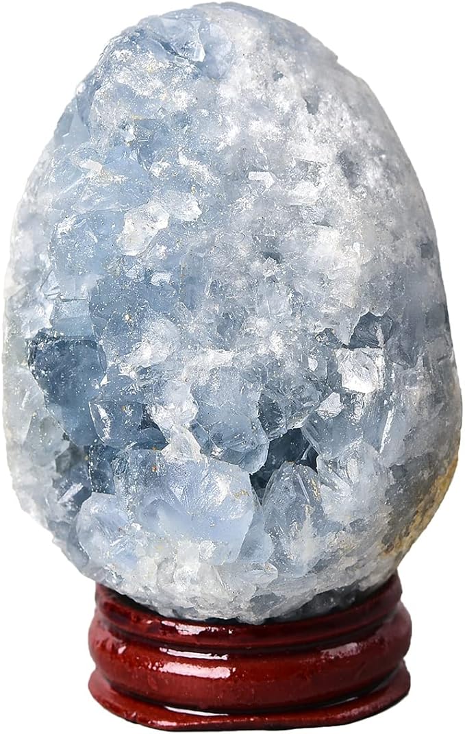 AMOYSTONE Crystal Decorative Easter Eggs 2-2.5" Natural Blue Celestite Egg Sphere Carved for Healing Reiki, Meditation Home Decor, Gardening Decor