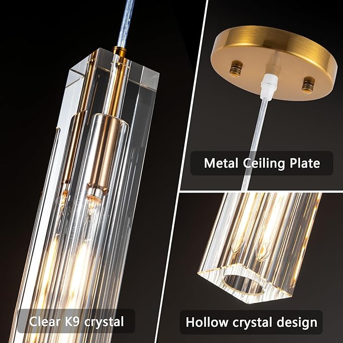 Modern Crystal Ceiling Kitchen Light Fixtures Pendant Lights Mini Pendant Light Pendant Lighting for Kitchen Island Bedroom Living Room Hallway Dining Room (2 Pack)