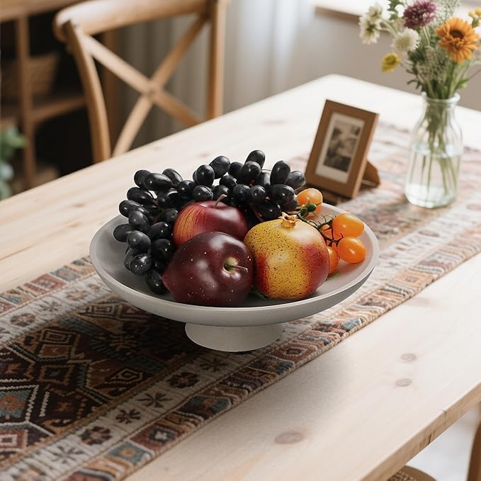 Modern Resin Pedestal Decorative Bowl, Large Fruit Bowl for Kitchen Counter, Stylish Key Bowl for Entryway Table, Grey