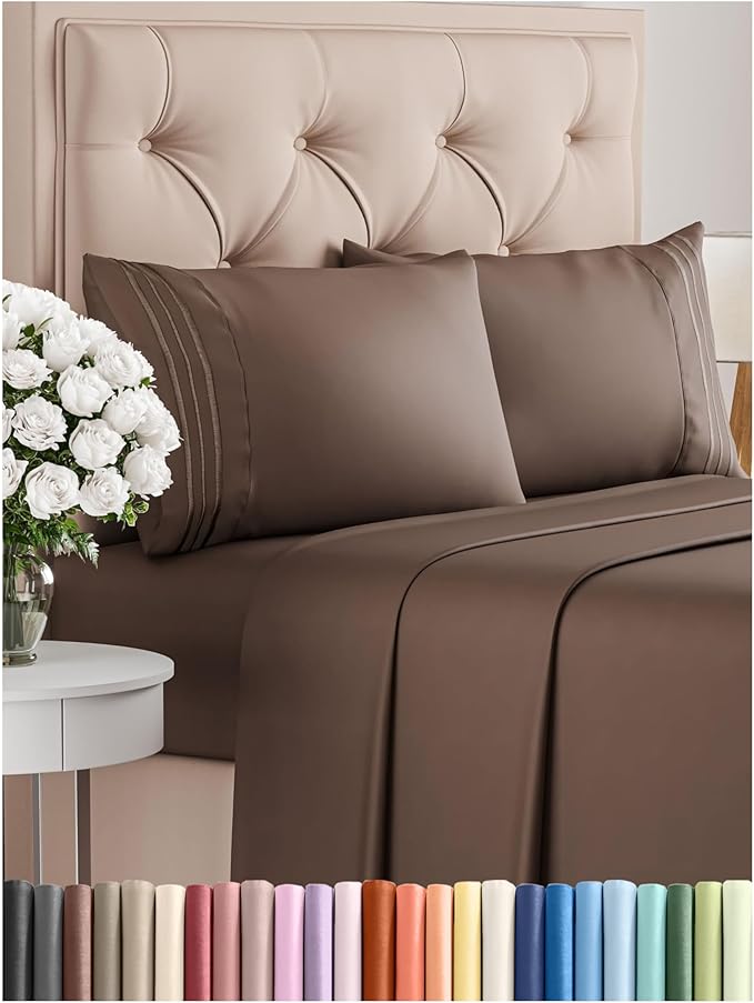 Cal King Size 4 Piece Sheet Set - Comfy Breathable & Cooling Bed Sheets Set - Hotel Luxury Bedding for Women, Men, Kids, Teens, Boys & Girls - Deep Pockets, Ultra-Soft, Wrinkle Free - Oeko-Tex - Brown