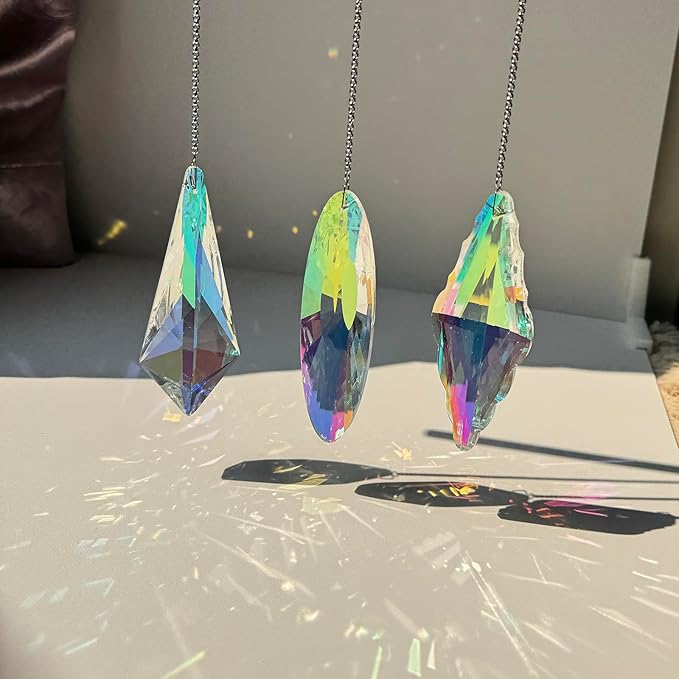 3PCS 5" Large Crystal Sun Catcher Prisms, Hanging Suncatchers with Glass Prism, Rainbow Maker for Room, Windows,Garden,Fantasy Aesthetic Home Decor. (YGBS02)