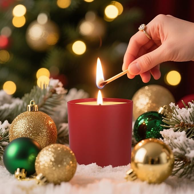 SHOWIN 10 OZ Thick Candle Jars for Making Candles 15 Pcs, Empty Jars with Wood Lids for Candle Making, Sample Container, Christmas