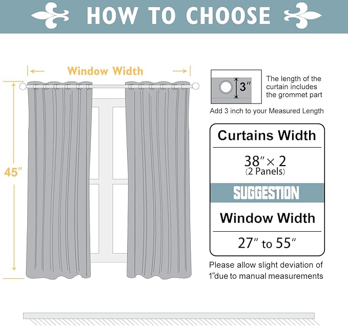 ChrisDowa Blackout Curtains 45 inches Long for Bedroom - 2 Panels Set Grommet Thermal Insulated Room Darkening Curtains for Living Room (Aqua, 38 x 45 Inch)