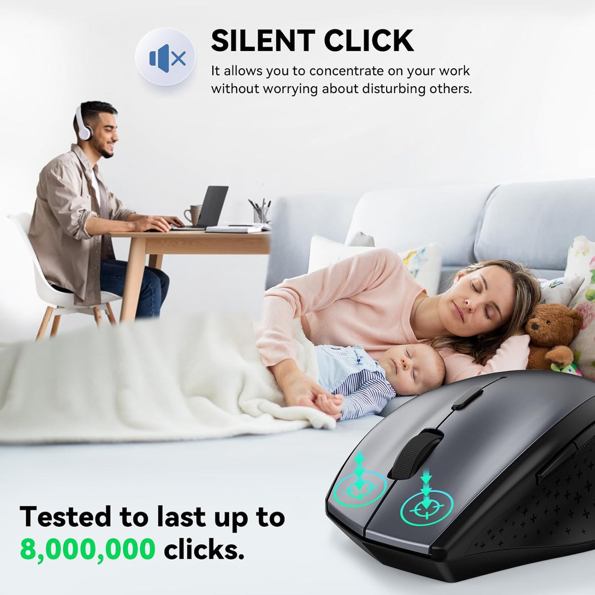 TECKNET 2.4G 6-Level 4800 Click30 6 Wireless Mouse, USB Computer Mouse with Adjustable DPI, Silent Quiet Months