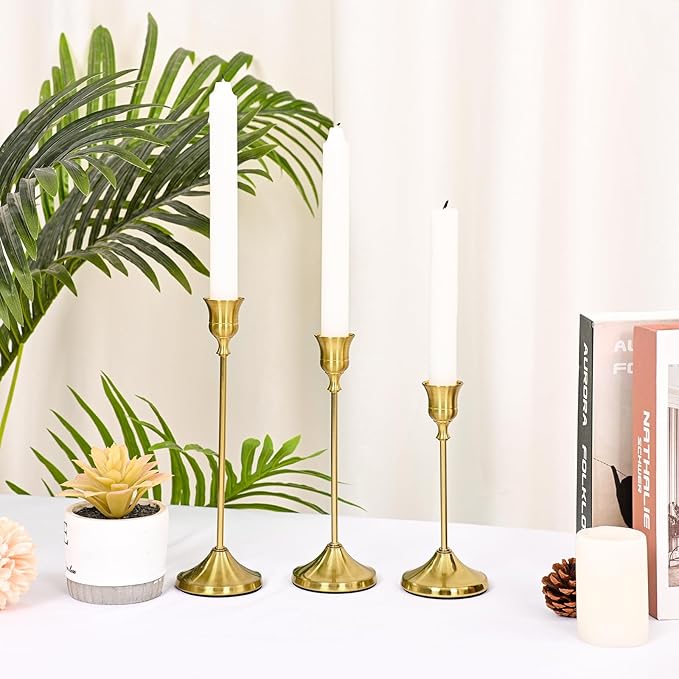 Candlestick Holders 30 PCS, Metal Taper Candle Holder, Brass Gold Candle Holders for Pillar Candles, Vintage Dining Table Centerpiece Decorations for Wedding Party Christmas Halloween Decor