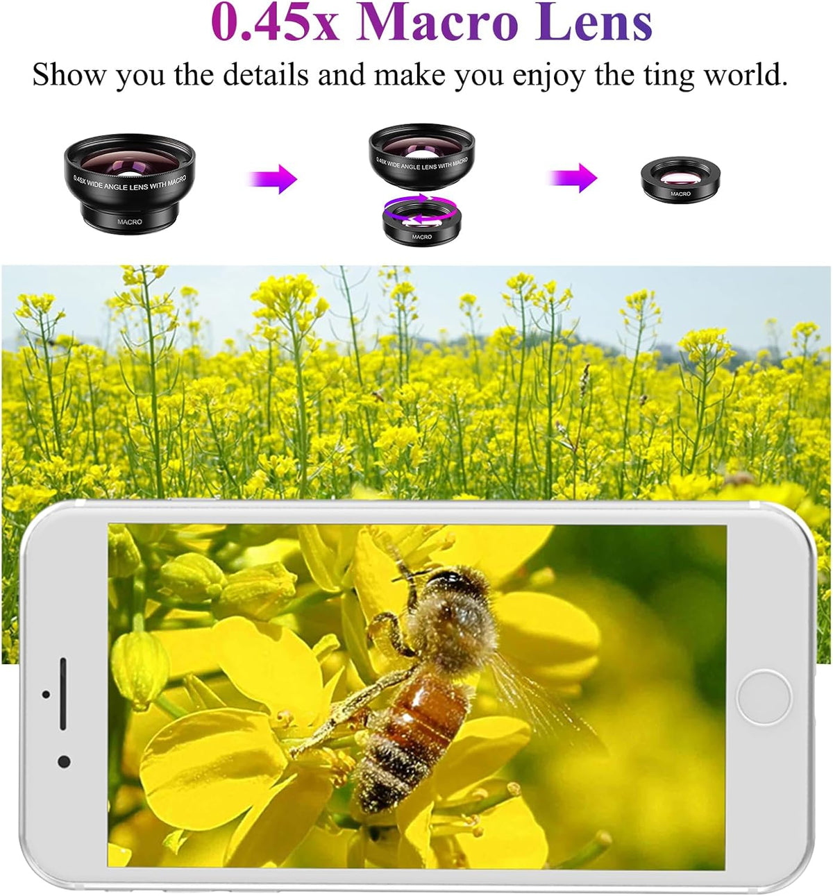 APEXEL 2 1 0.45X 140+ 12.5X Phone Camera Lens, in Cell Phone Clip-on Lens Kit Wide Angle Lens Macro Lens Clip-on iPhone