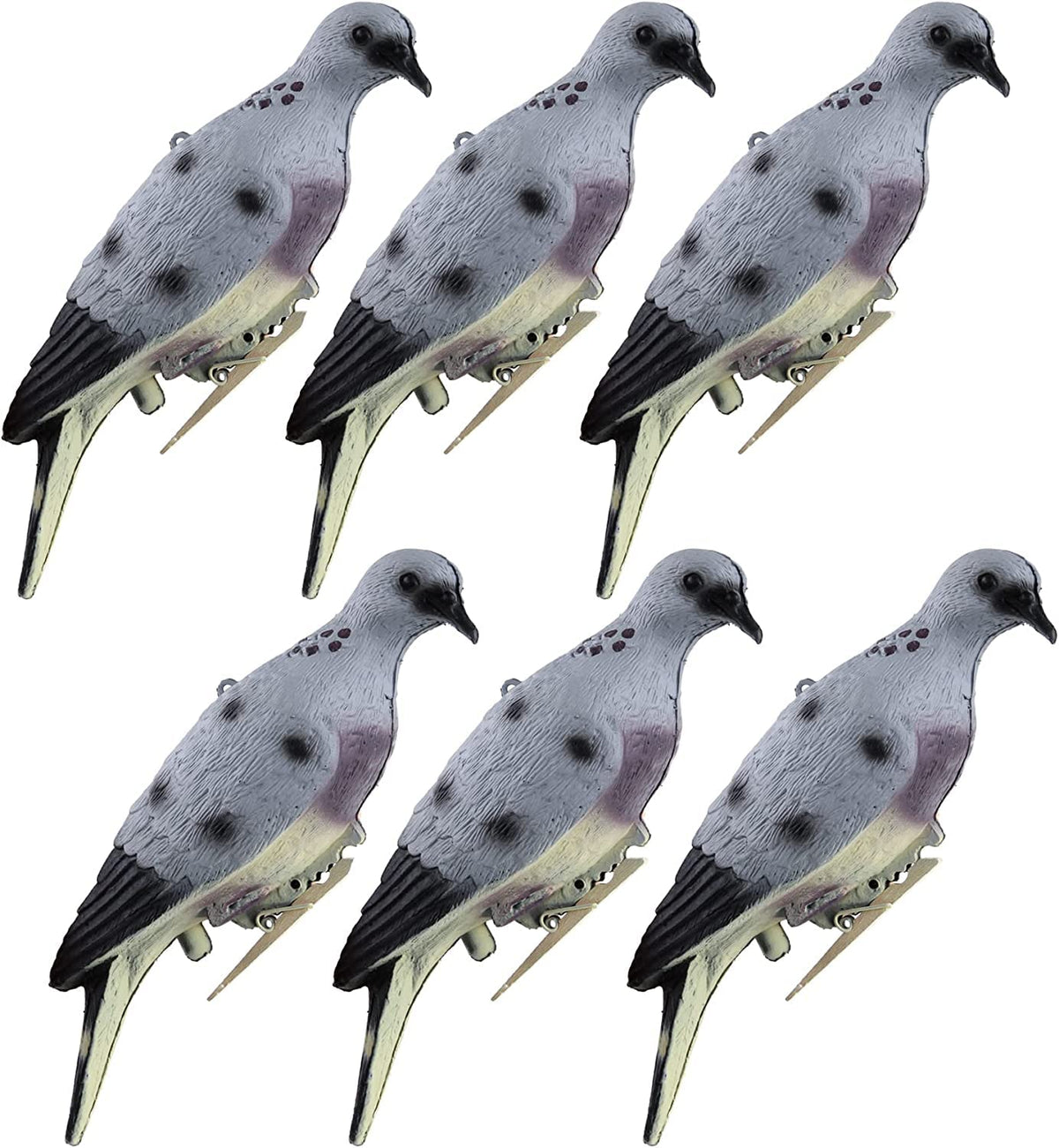 GUGULUZA Dove Hunting Decoys, Realistic Clip on Doves Decoy w/Clips and Accessories for Hunting Garden Decorative (6 Count)